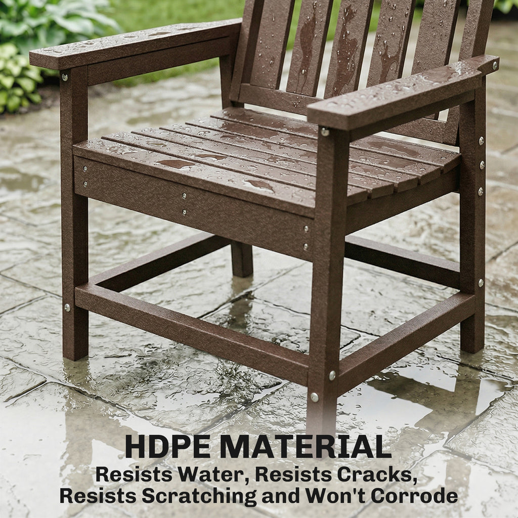 All-Weather Patio Chair, HDPE Patio Dining Chair, Heavy Duty Wood-Like Outdoor Furniture for Garden, Backyard, Deck, Porch, Lawn, Brown