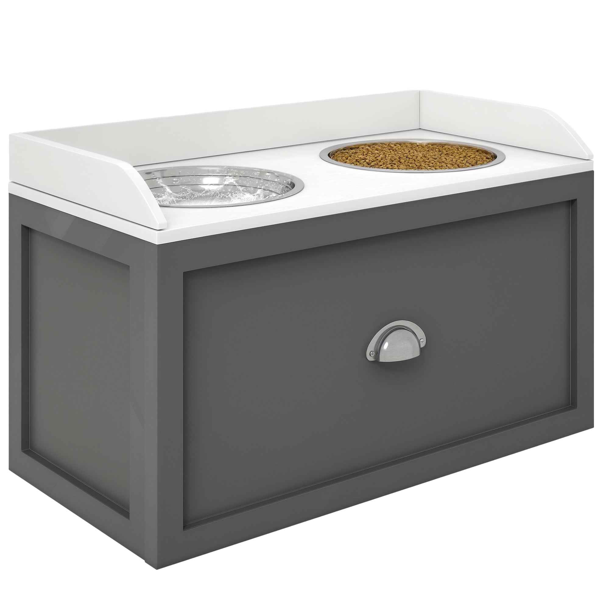 Pet Feeding Station Pet Dish Bowl Set with Storage, 2 Elevated Dog Bowls for Large Sized Dogs, Gray