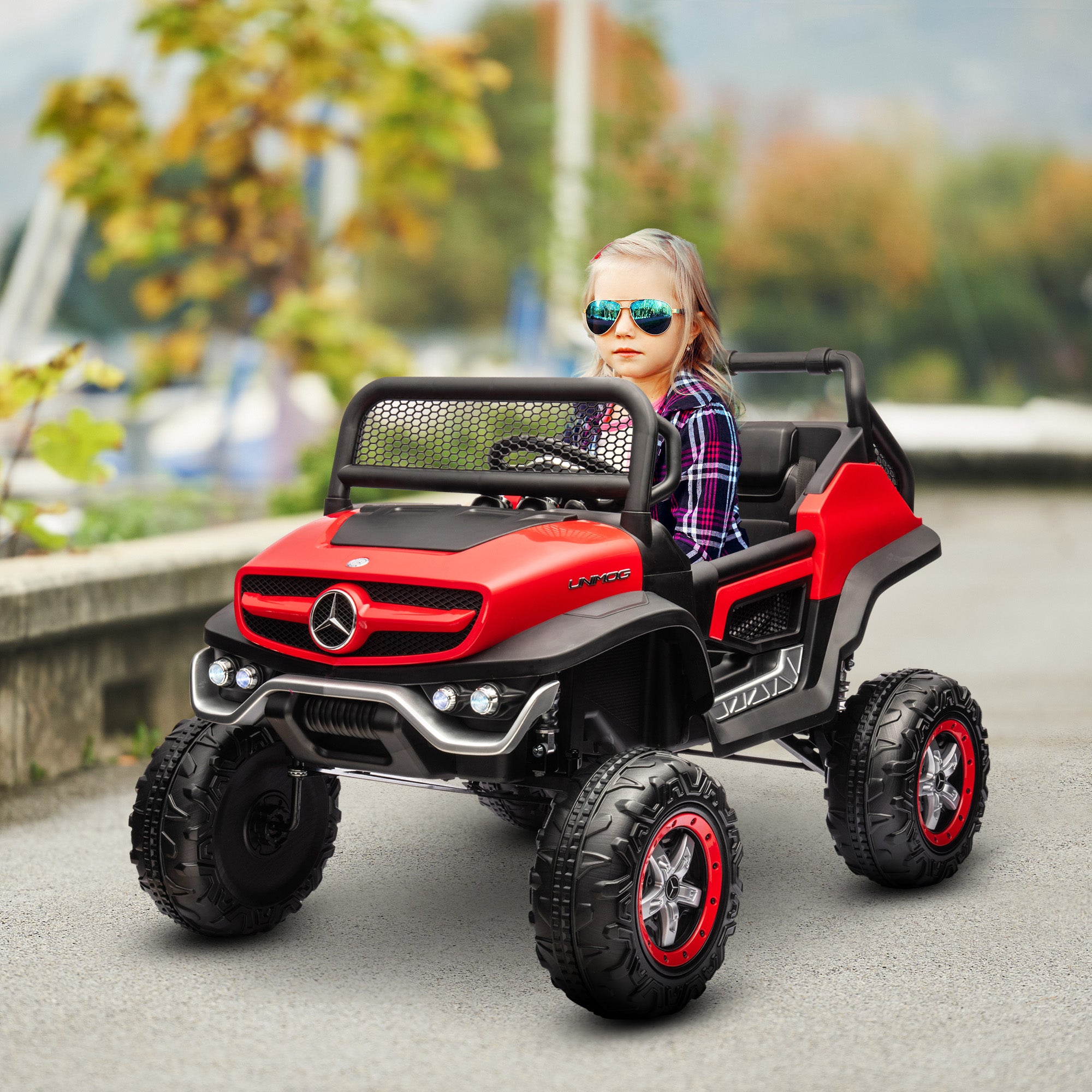 Licensed Unimog 12V Kids Ride on Truck with Remote Control, Battery Powered Electric Car with Spring Suspension, LED Light, Horn, Music, Red