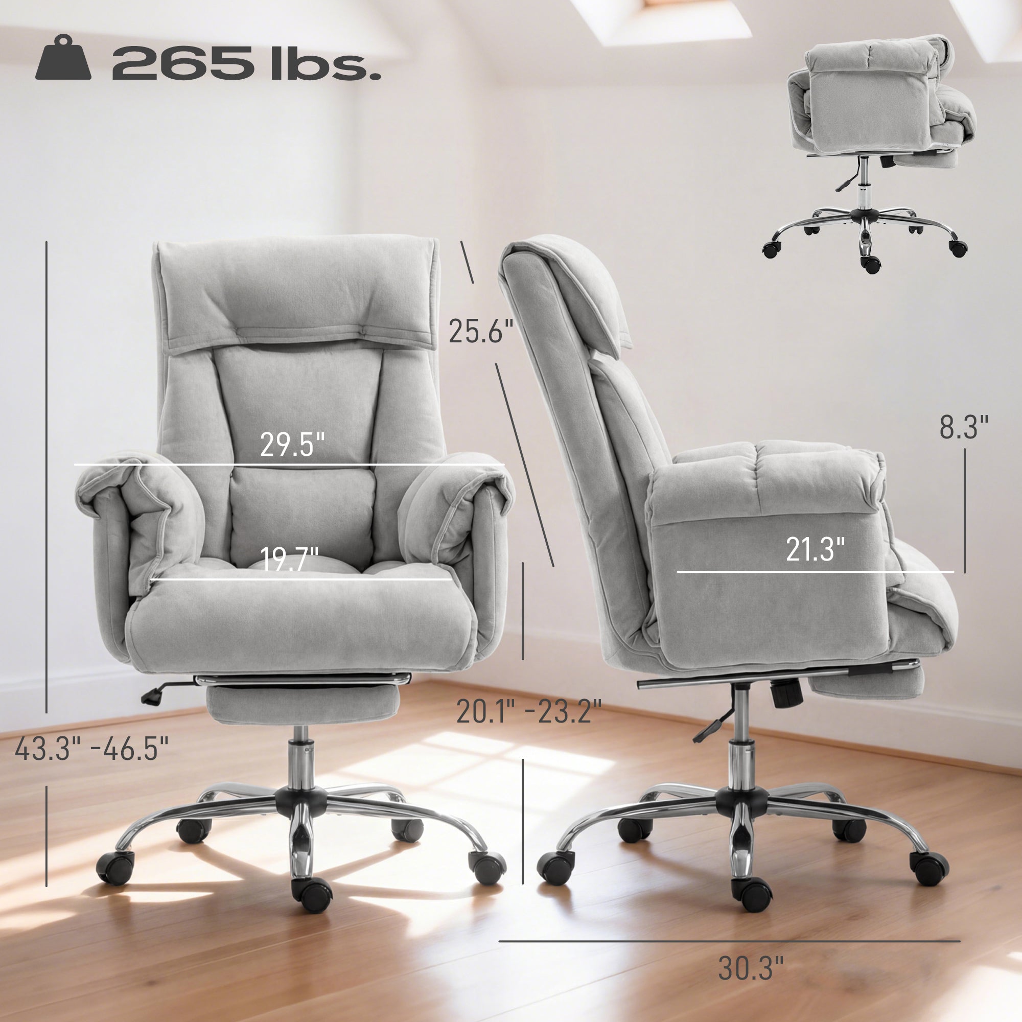High Back Office Chair, Reclining Desk Chair with Footrest, High Resilience Foam, Rolling Wheels, Light Taupe Gray