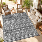 Reversible Outdoor Rug Carpet RV Camping Rugs with Carry Bag, 8' x 10', Gray & Cream White Boho
