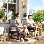 2-Seat Outdoor Glider Swing, Center Coffee Table and Independent Chairs, Supports Up to 352 lbs., Loveseat with Breathable Sling for Backyard, Garden, and Porch, Brown
