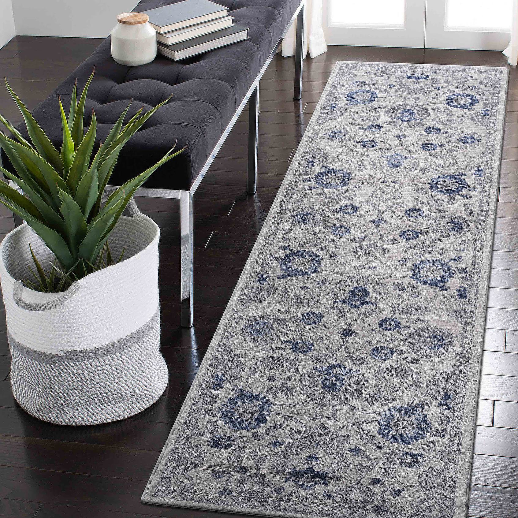 Naar 2x8 Stain-Resistant Rug with Cotton Backing, Non-Shedding Design, Kid and Pet-Friendly Carpet, 96" L x 26" W x 0.35" H, Blu