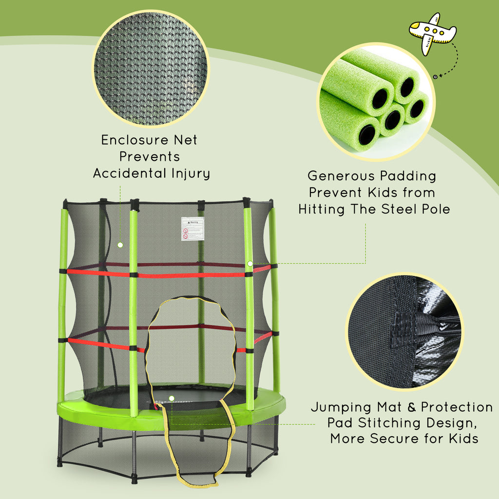 Φ5FT Kids Trampoline with Enclosure Net for Age 3 to 6 Years Green
