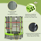 Φ5FT Kids Trampoline with Enclosure Net for Age 3 to 6 Years Green