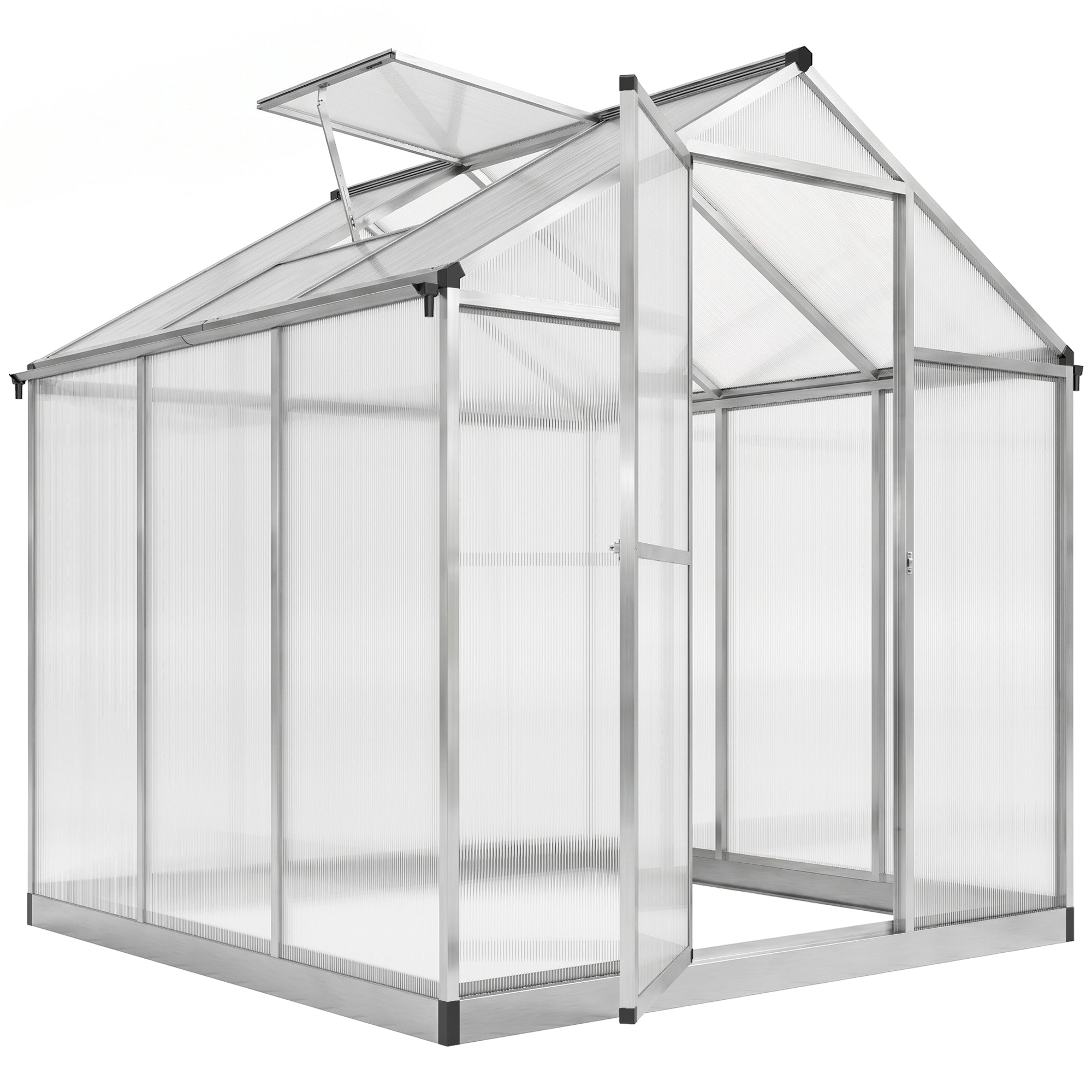 8' L x 6' W Walk-In Polycarbonate Greenhouse with Roof Vent for Ventilation & Rain Gutter for Winter