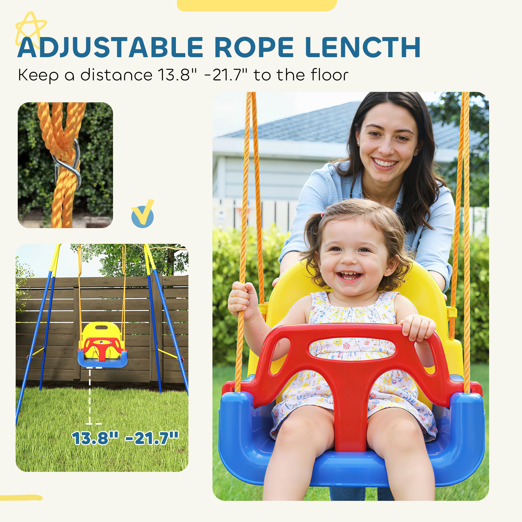 3 in 1 Toddler Swing Set, Folding Child Swing Set with Seat Belt, Adjustable Seat for Outdoor Indoor, Blue