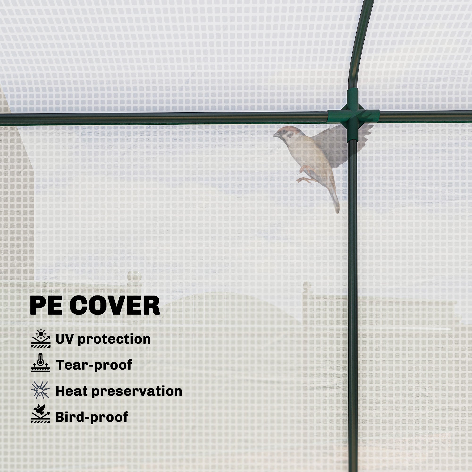 Mini Greenhouse, Portable Greenhouse with Roll-Up Door and 2 Mesh Windows, PE Cover, 78.7" x 29.5" x 74", White