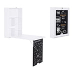 Wall Mounted Foldable Desk with a Blackboard, Fold Out Convertible Floating Desk with Shelves, White