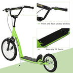 Youth Scooter Kick Scooter for Kids 5+ with Adjustable Handlebar 16" Front and 12" Rear Dual Brakes Inflatable Wheels, Green