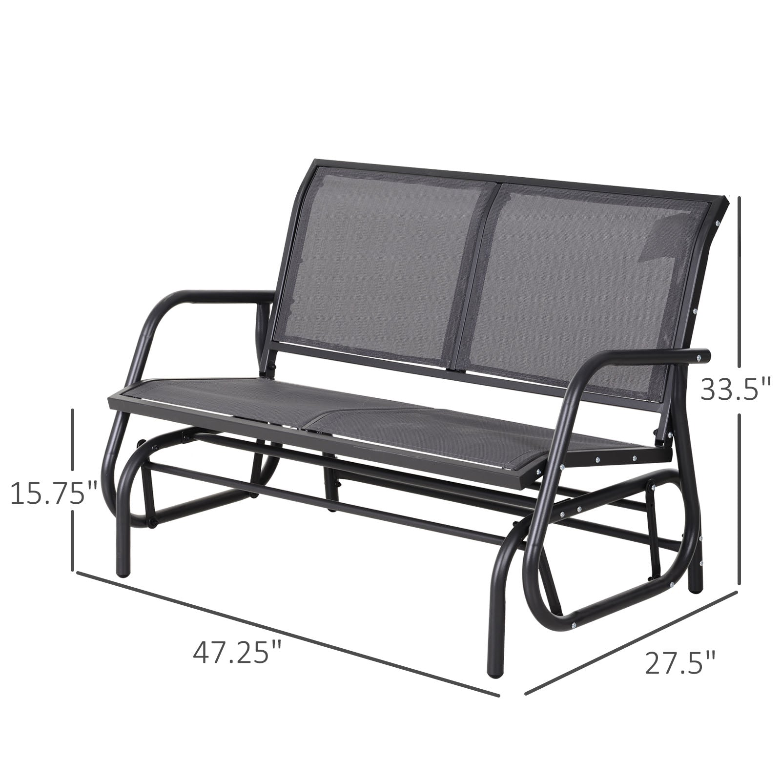 2-Person Outdoor Glider Bench Patio Double Swing Rocking Chair Loveseat w/Power Coated Steel Frame for Backyard Garden Porch, Grey