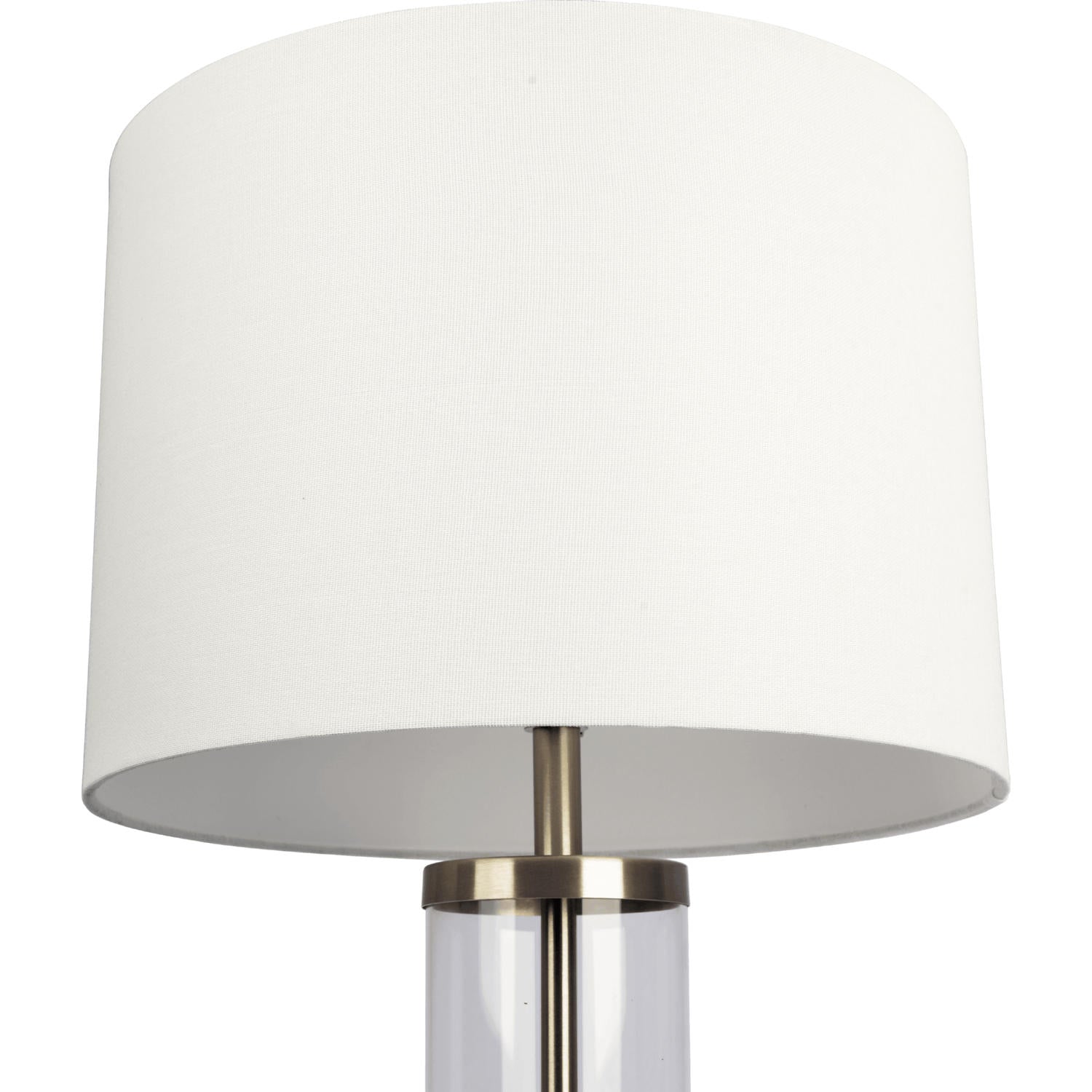 Luna Brushed Nickel Table Lamp with Clear Glass Body, Metal Base, Modern Elegance, 14" L x 14" W x 28" H, Silver+White