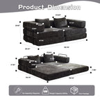 Convertible Sofa Bed Floor Sofa with Fixed-Shape Frame, Chenille Fabric Loveseat Modular Sectional for Apartments, Compressed Sofa 79" L x 39.5" W x 25" H, Black
