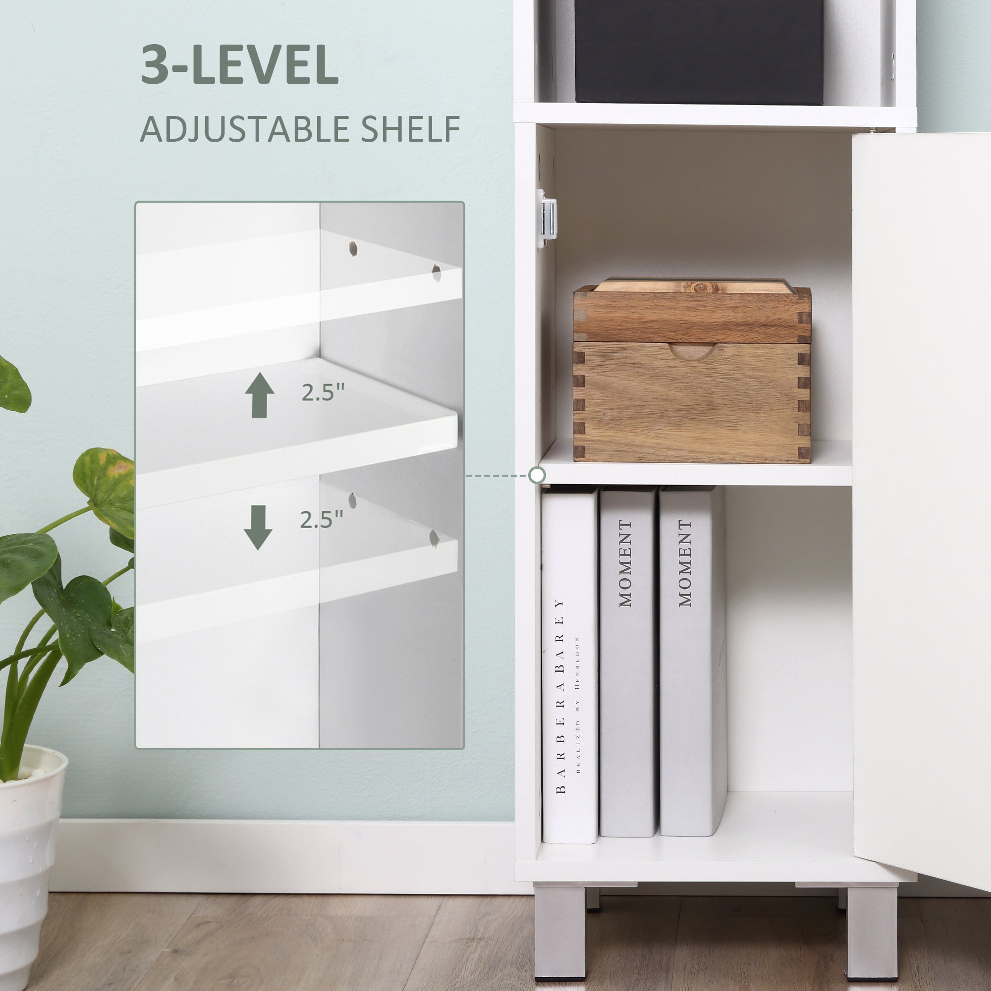 Tall Bathroom Storage Cabinet with Mirror, Wooden Freestanding Tower Cabinet with Adjustable Shelves for Bathroom or Living Room, White