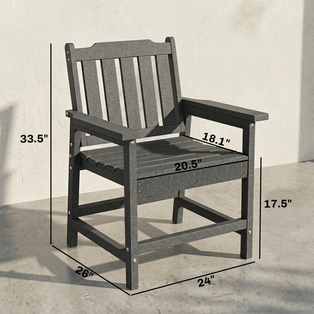 All-Weather Patio Chair, HDPE Patio Dining Chair, Heavy Duty Wood-Like Outdoor Furniture for Garden, Backyard, Deck, Porch, Lawn, Gray