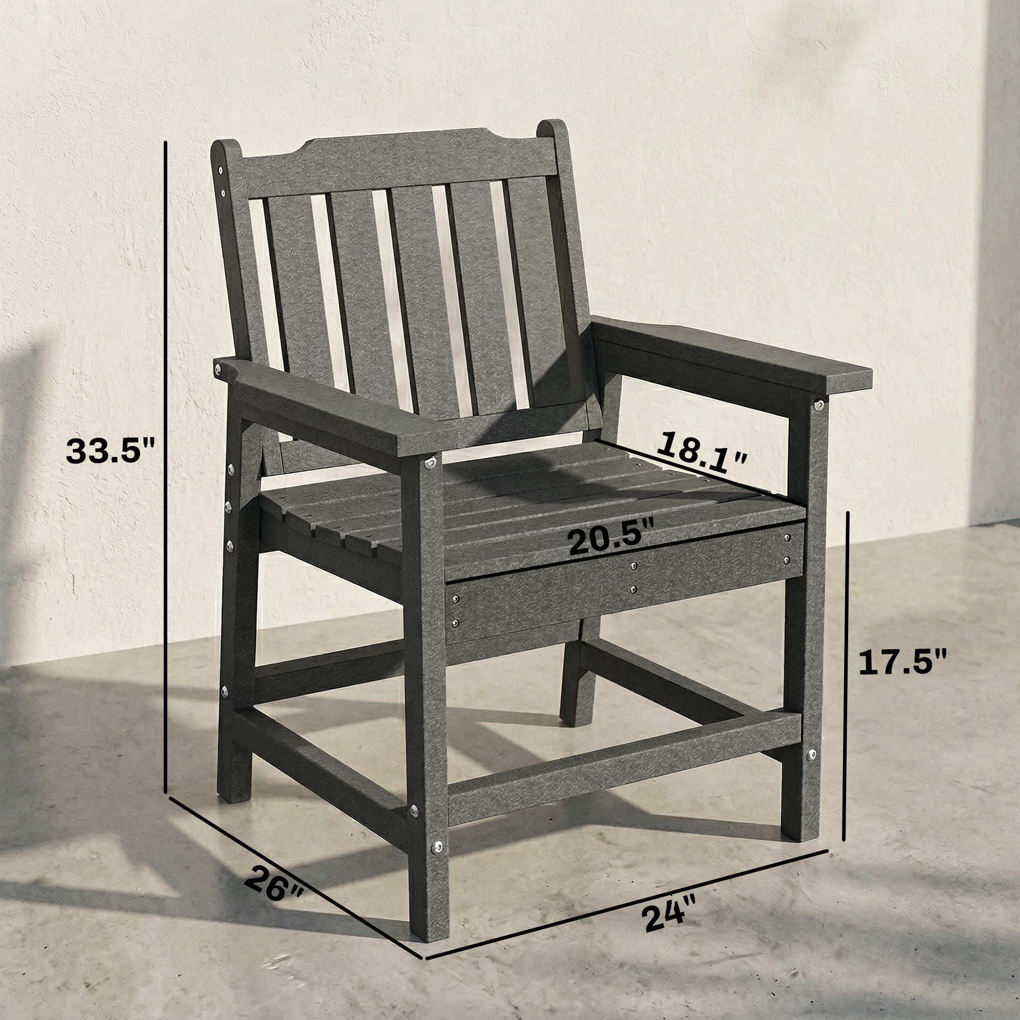 All-Weather Patio Chair, HDPE Patio Dining Chair, Heavy Duty Wood-Like Outdoor Furniture for Garden, Backyard, Deck, Porch, Lawn, Gray