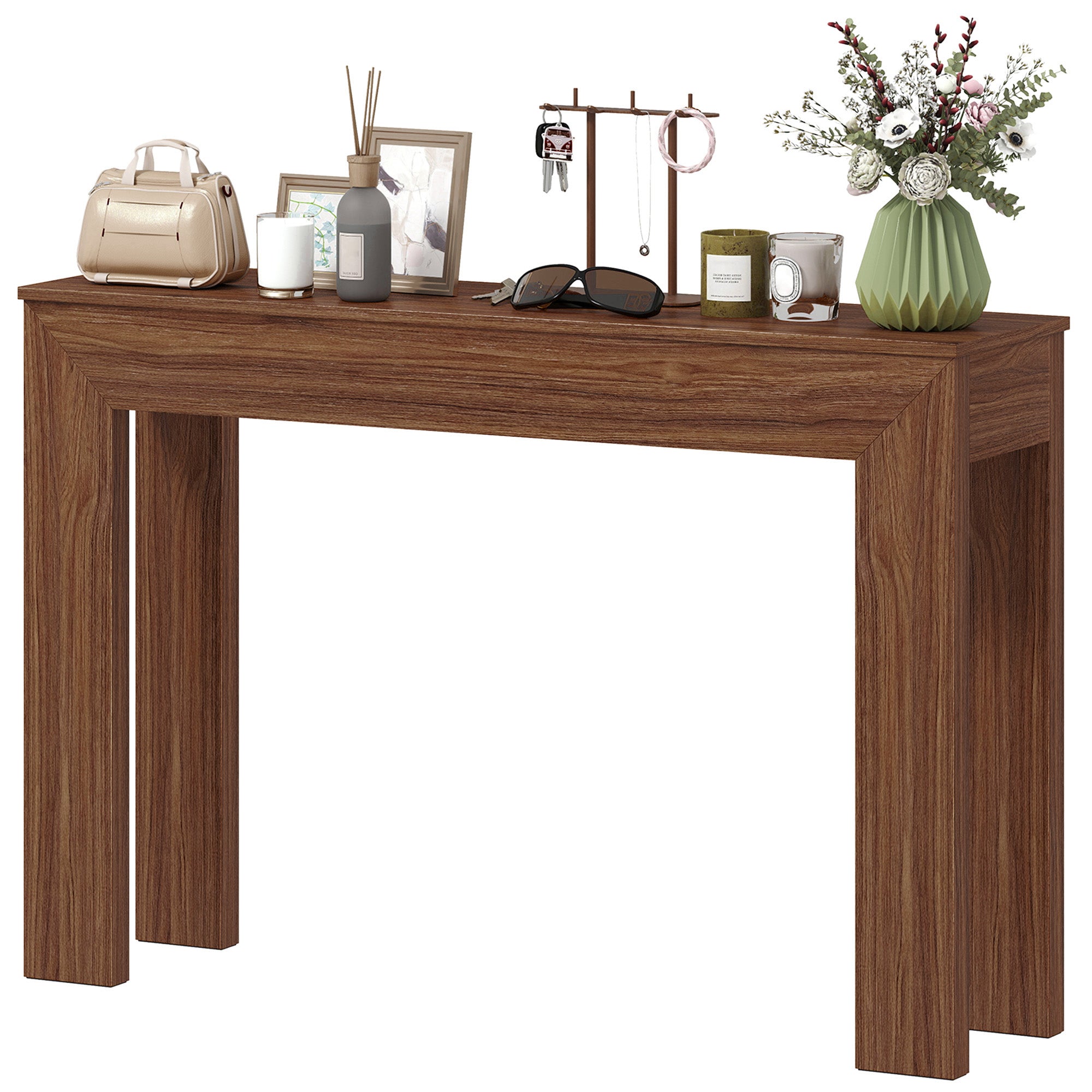 Modern Console Table, 47" Narrow Entryway Table, Walnut