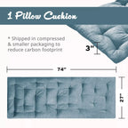 Poly Chenille Floor Pillow Cushion with Tufted Detailing, Self Travel Wrap, Lightweight Long Lounger for Relaxing, 74" L x 27" W x 3" H, Aqua