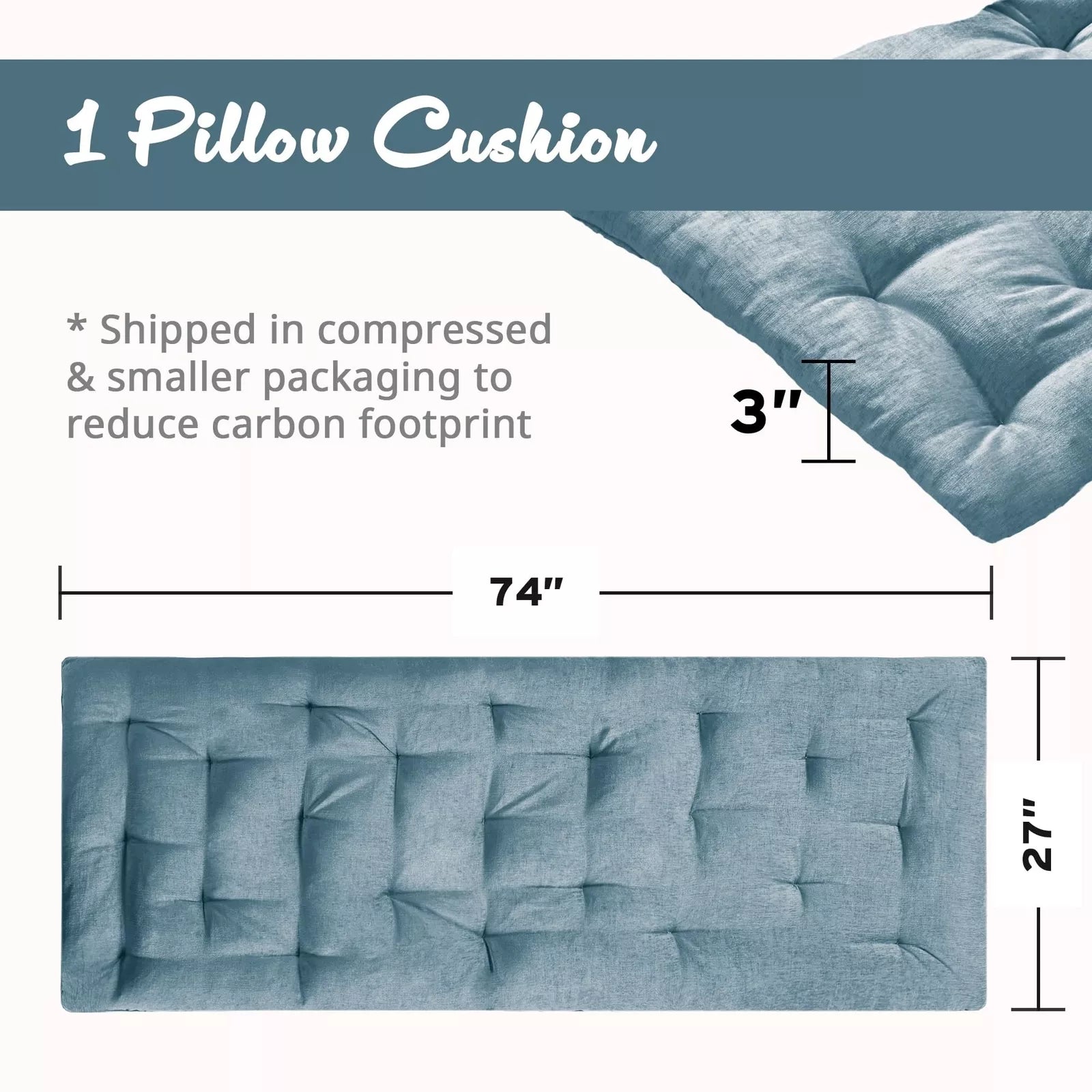 Poly Chenille Floor Pillow Cushion with Tufted Detailing, Self Travel Wrap, Lightweight Long Lounger for Relaxing, 74" L x 27" W x 3" H, Aqua