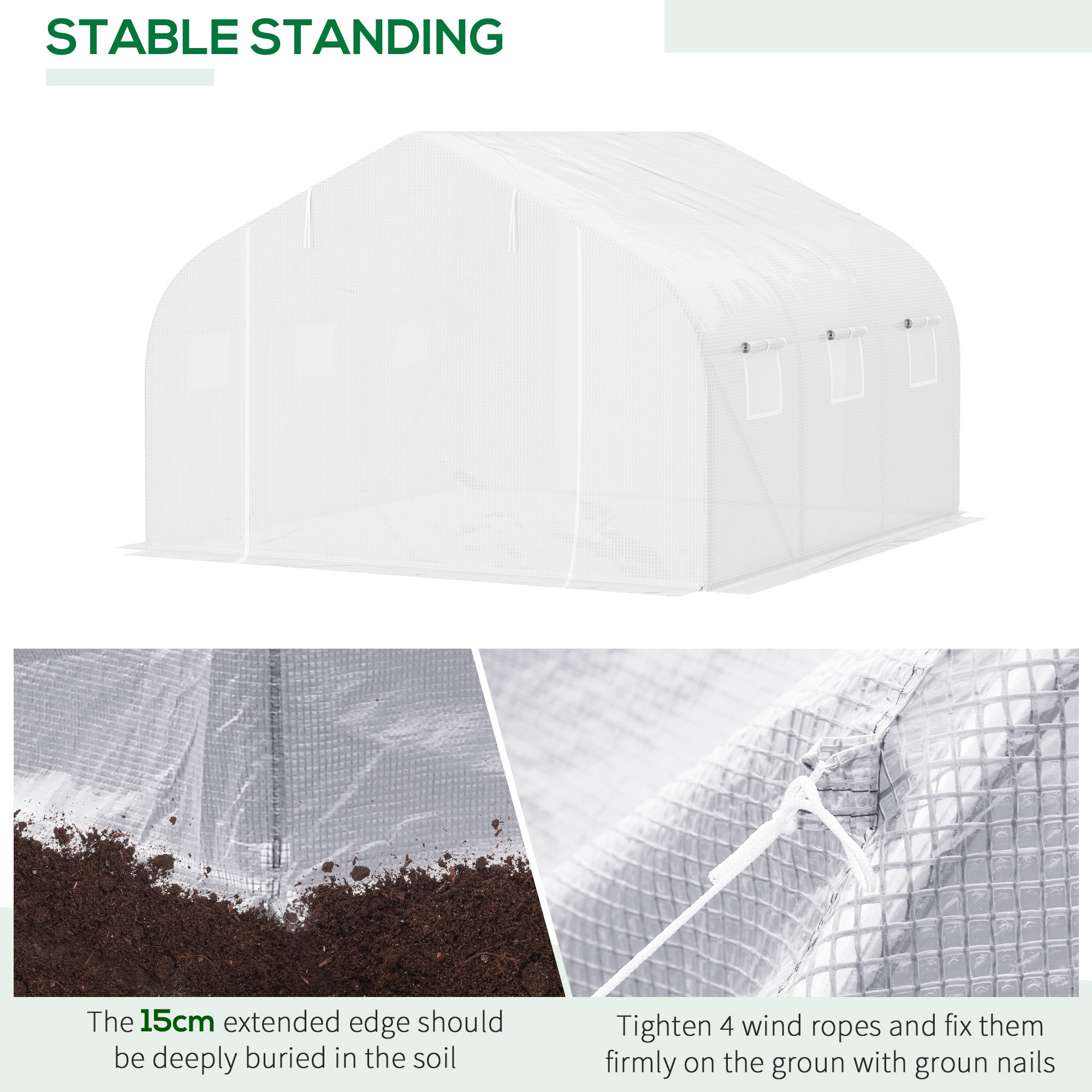 11.5' x 10' x 6.5' Outdoor Walk-in Greenhouse, Tunnel Green House with Roll-up Windows, Zippered Door, PE Cover, Heavy Duty Steel Frame, White