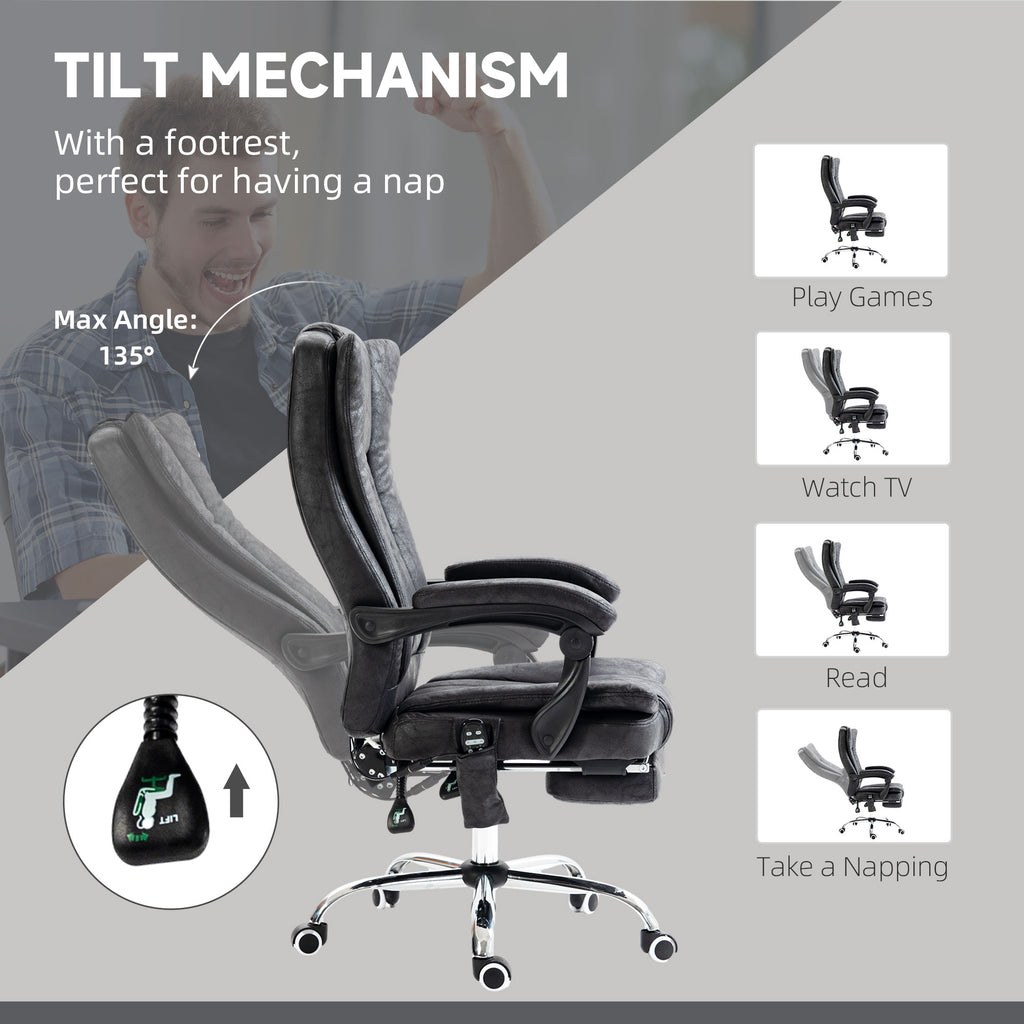 Massage Office Chair, 6 Points and Heat, Reclining Computer Chair with High Back, Adjustable Height and Footrest, Black