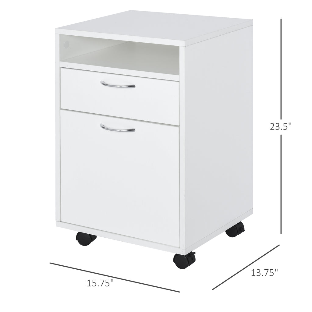Mobile Storage Cabinet Organizer with Drawer and Cabinet, Printer Stand with Castors, White