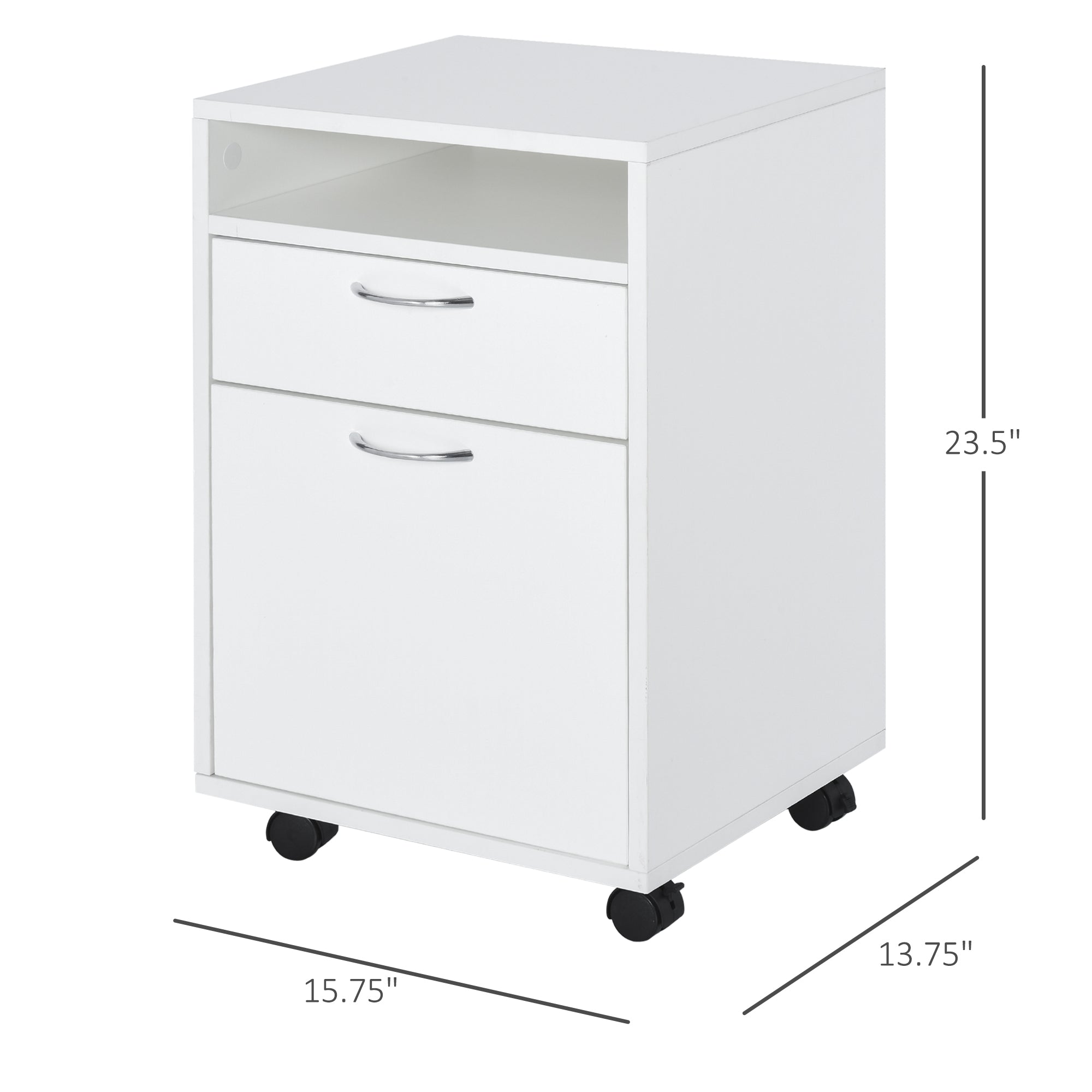 Mobile Storage Cabinet Organizer with Drawer and Cabinet, Printer Stand with Castors, White