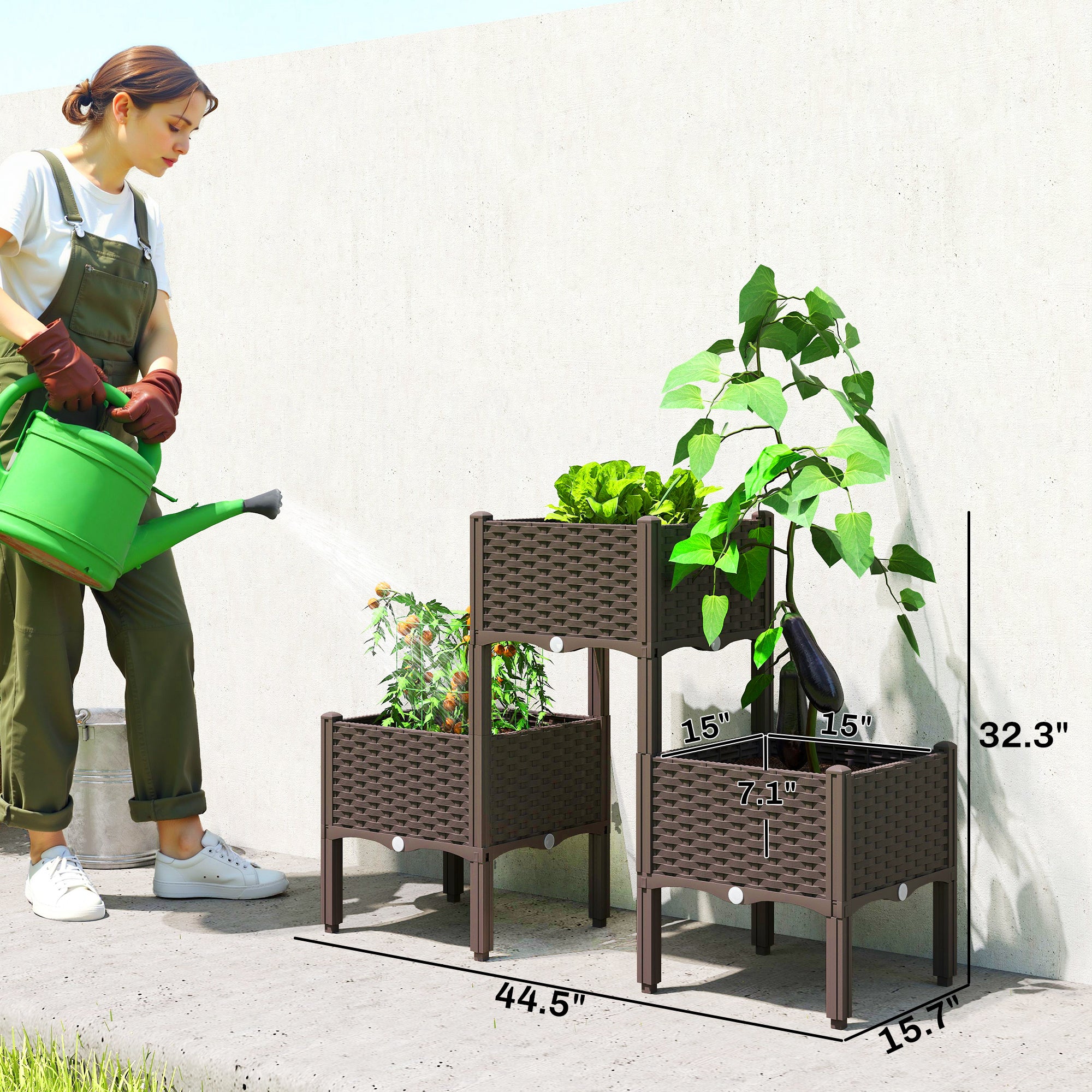 Plastic Raised Garden Bed with Legs, Self Watering Elevated Planter Boxes with Drainage Holes and Plugs, Easy Assembly