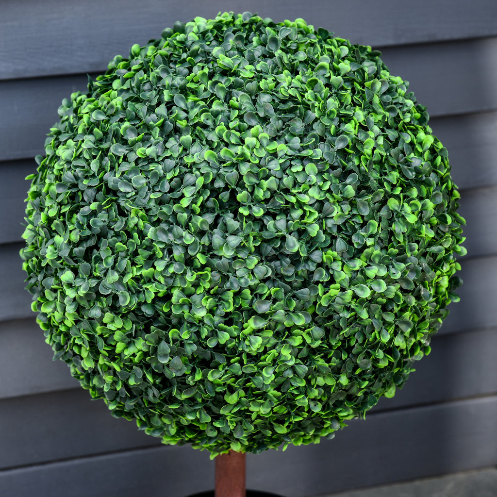 23.5" Artificial Boxwood Topiary Ball Tree, Fake Decorative Plant, Nursery Pot Included for Home, Balcony, Backyard and Garden, Set of 2, Green