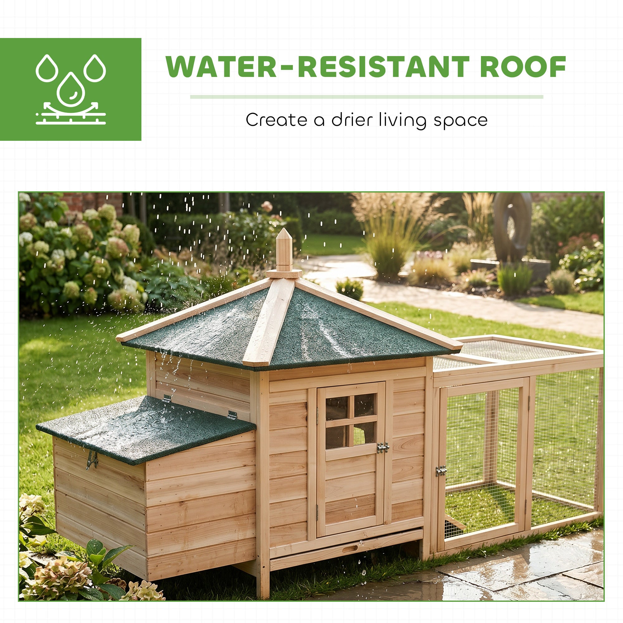 77" Wooden Chicken Coop with Nesting Box, Cute Outdoor Hen House with Removable Tray, Ramp Run, for Garden Backyard, Natural