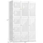 Portable Wardrobe Closet, Folding Clothes Storage Organizer with 8 Cube Compartments, 2 Hanging Rods, 11 Magnet Doors, White