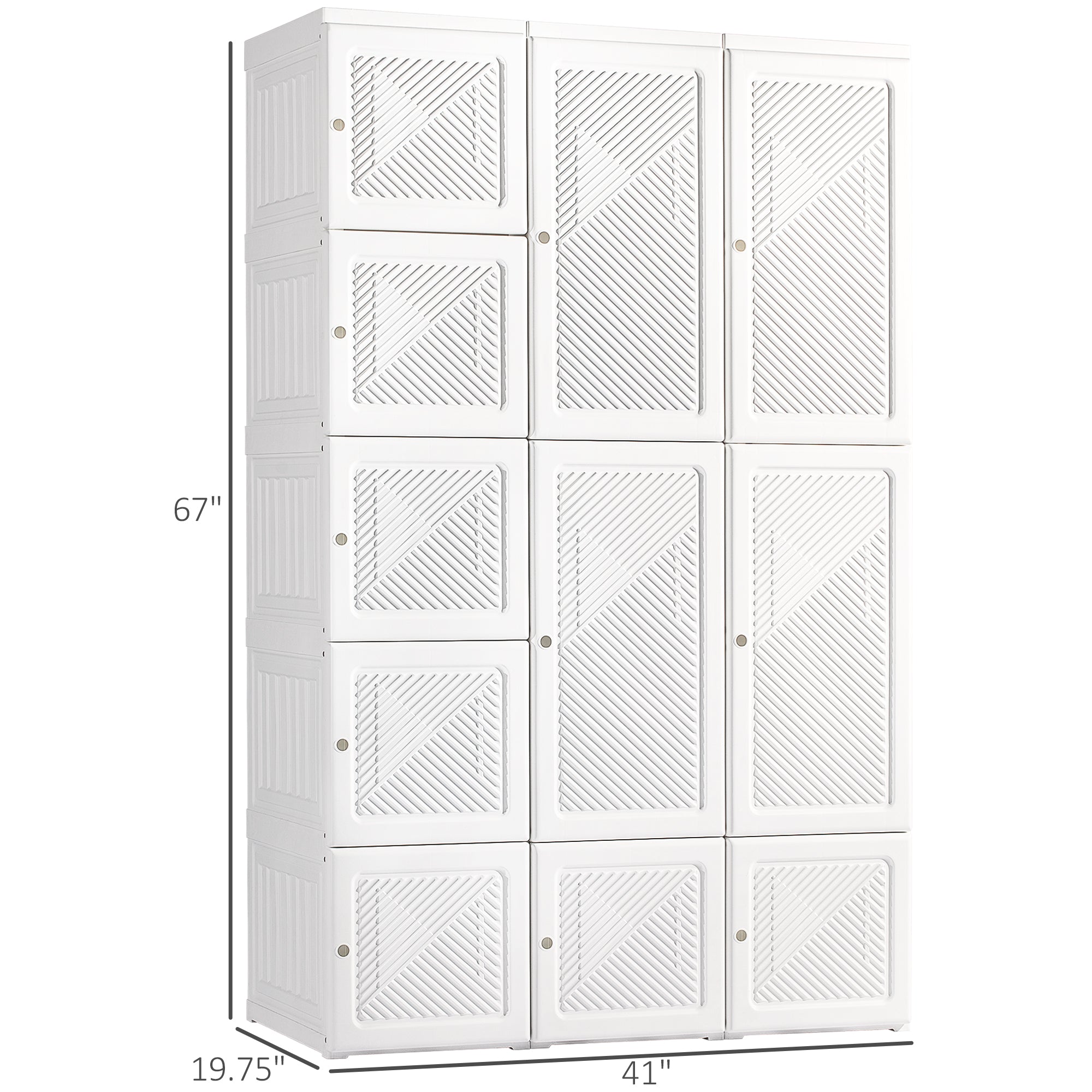 Portable Wardrobe Closet, Folding Clothes Storage Organizer with 8 Cube Compartments, 2 Hanging Rods, 11 Magnet Doors, White