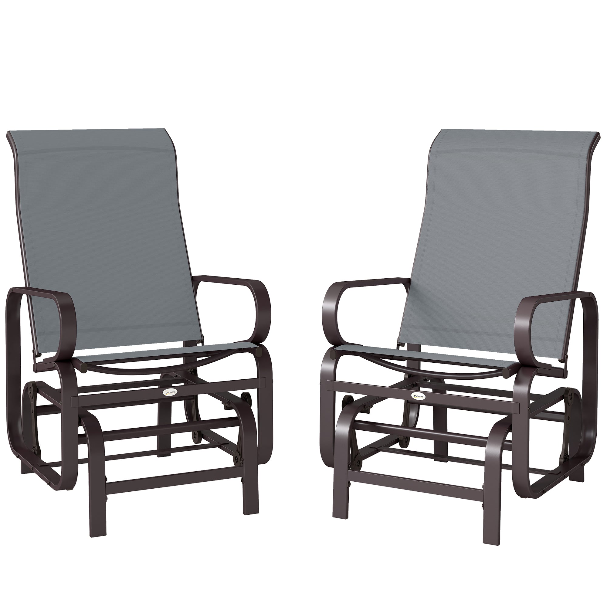 Gliding Lounger Chair Set of 2, Single Rockers with Lightweight Metal & Mesh Construction, Gray
