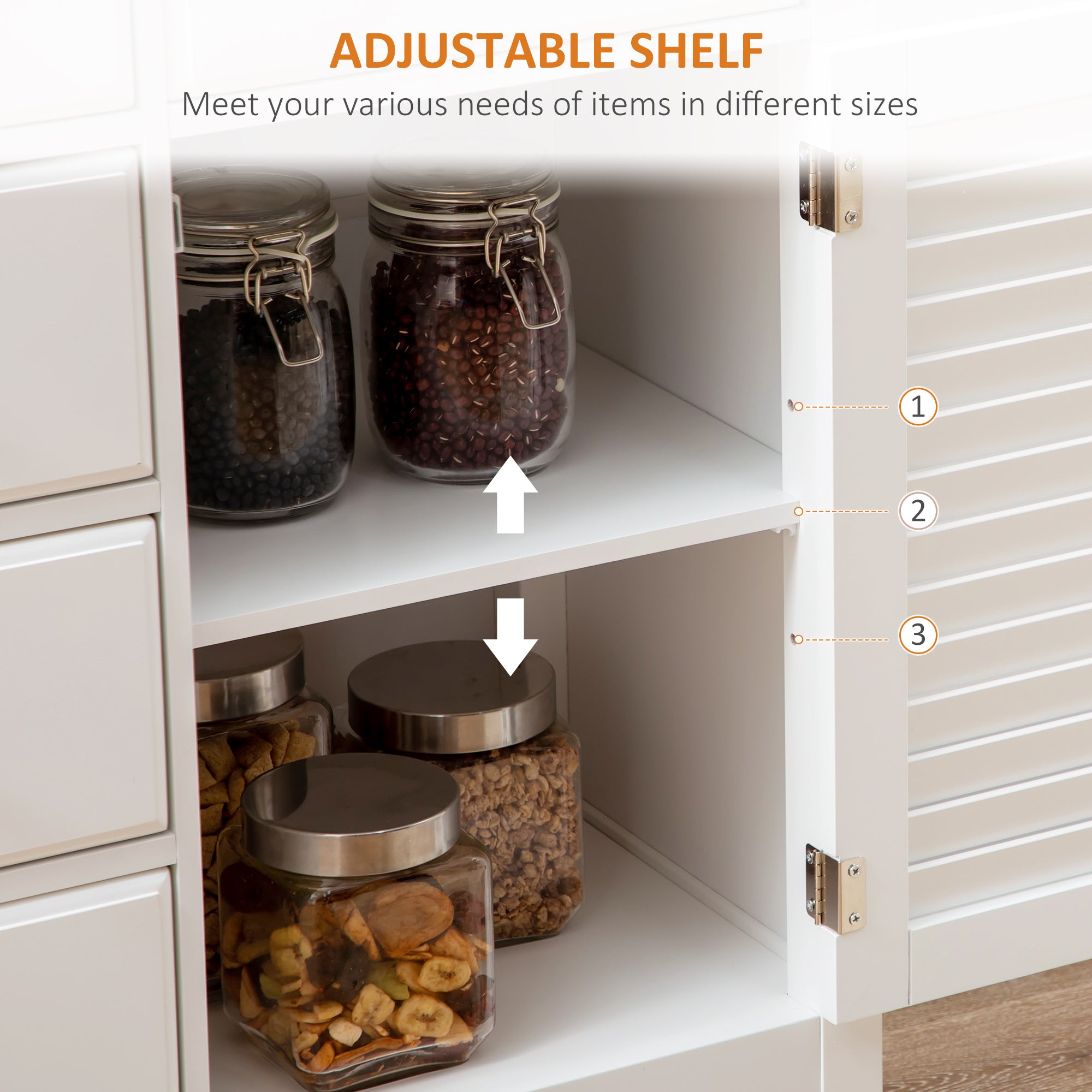 Sideboard Buffet Cabinet with Storage Drawers, Rubber Wood Top and Adjustable Shelves, Coffee Bar Cabinet, White