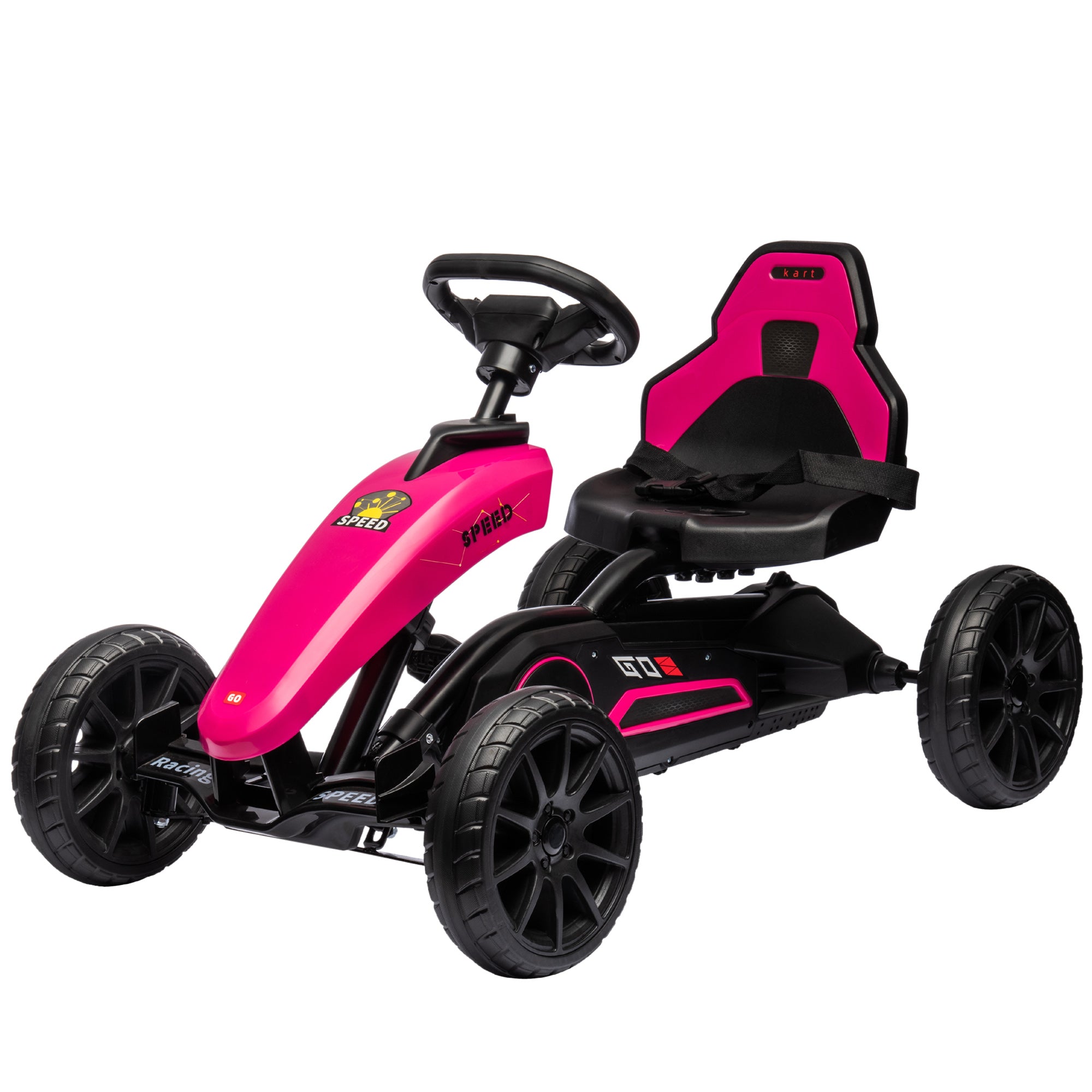 Kids Pedal Go Kart w/ Swing Axle, Shock-Absorbing Wheels, Pink