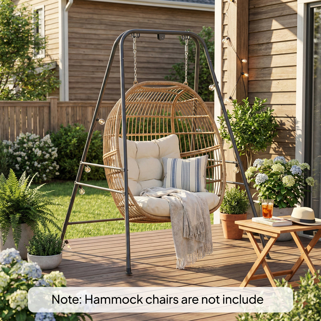 Hammock Chair Stand Indoor and Outdoor Use with Anti-Slip Foot Pads, 2 Carabiners, Gray