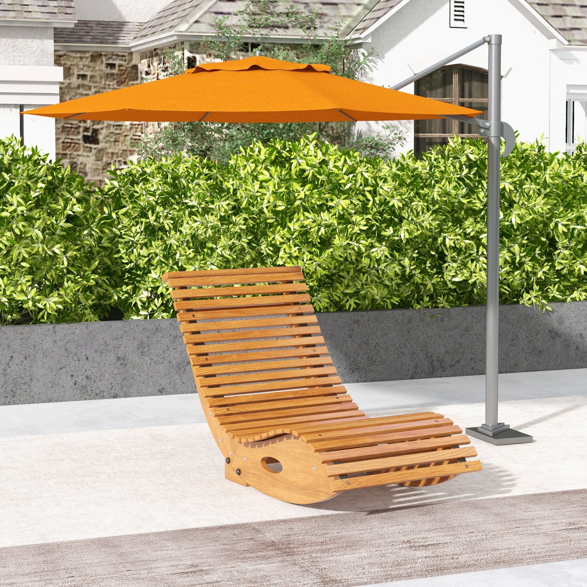 Outdoor Rocking Chair w/ Slatted Seat, Wooden Rocking Chair, 51.25" x 23.5" x 23.5", Teak