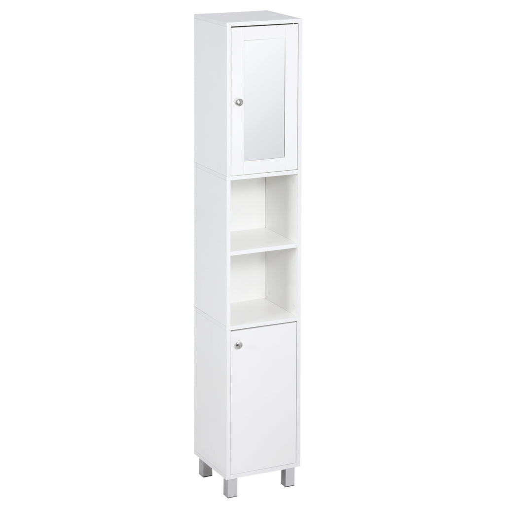 Tall Bathroom Storage Cabinet with Mirror, Wooden Freestanding Tower Cabinet with Adjustable Shelves for Bathroom or Living Room, White