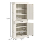 71" Freestanding Kitchen Pantry with 4 Doors and 2 Large Cabinets, Tall Storage Cabinet with Drawer, Distressed White