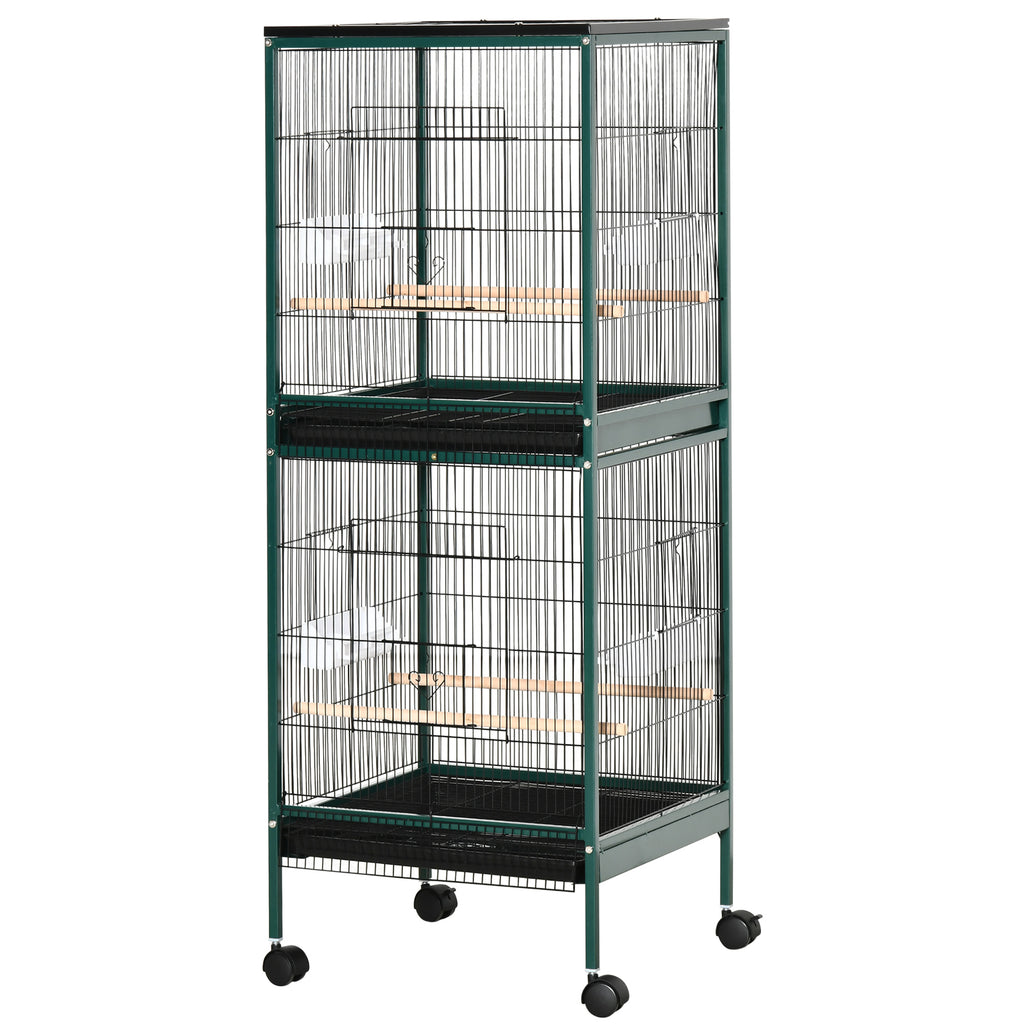 Large Bird Cage with 1.7 ft. Width for Wingspan, Bird Aviary Indoor with Multi-Door Design, Fit for a Canary, Finch, Conure, 55", Green