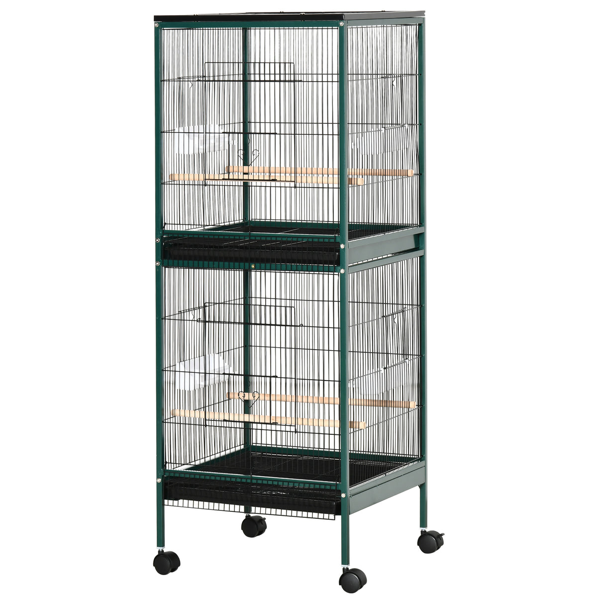 Large Bird Cage with 1.7 ft. Width for Wingspan, Bird Aviary Indoor with Multi-Door Design, Fit for a Canary, Finch, Conure, 55", Green