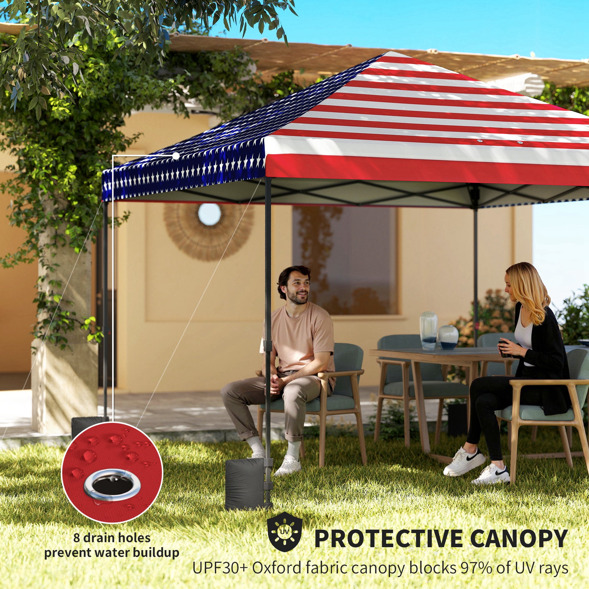 10 x 10 ft Pop Up Canopy Tent with One Push Setup, Outdoor Portable Instant Canopy Shelter w/ Roller Bag, American Flag