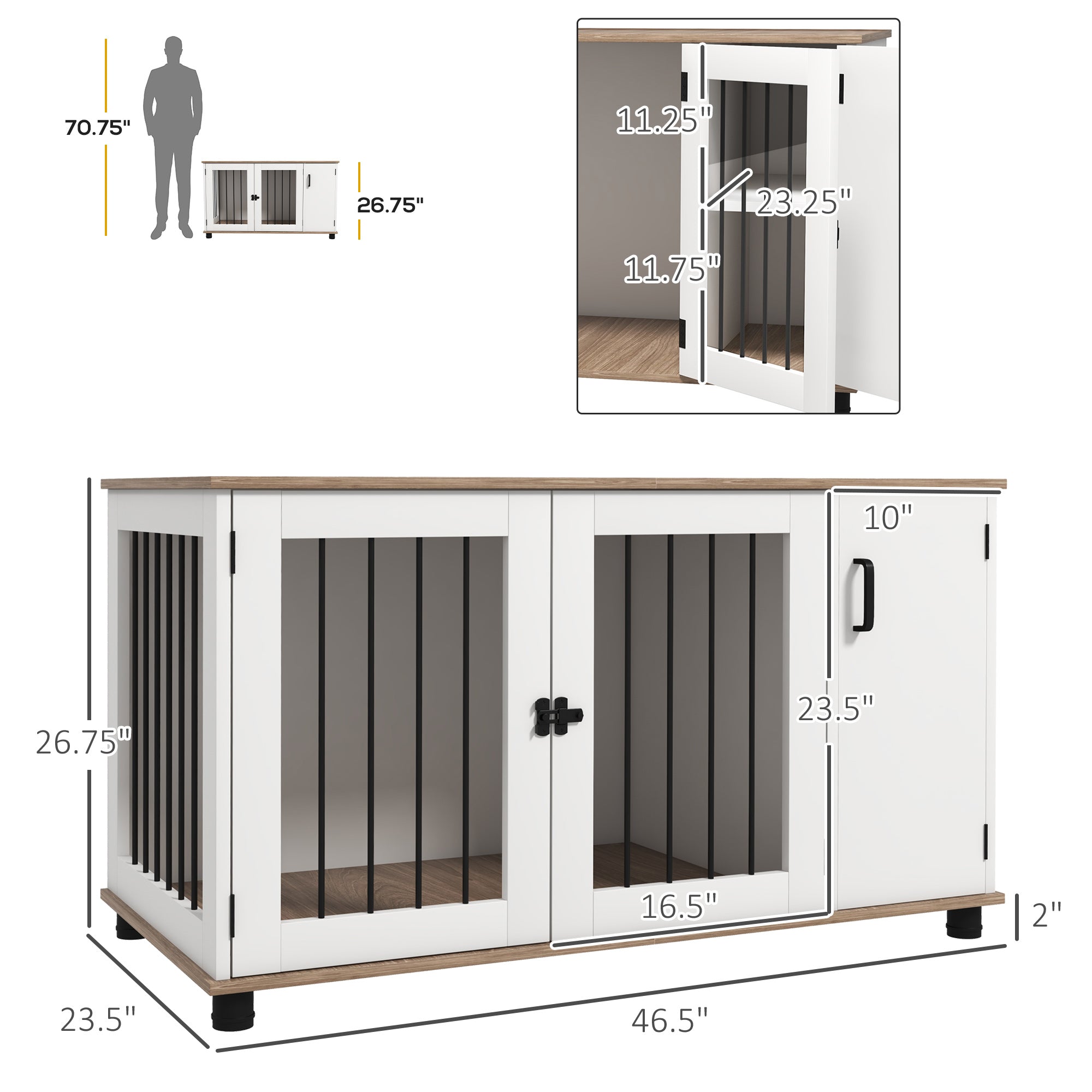 Dog Crate Furniture Side End Table Indoor w/ Storage, Double Doors