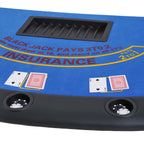 Poker Table Foldable, 72" Blackjack Table for 7 Players with Chip & Cup Holder, Blue Felt