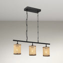 Three-Light Island Ceiling Lamp with Rattan Shade, Farmhouse Chain Design, Ideal for Dining Room, Kitchen, 28" L x 5" W x 10" H, Black
