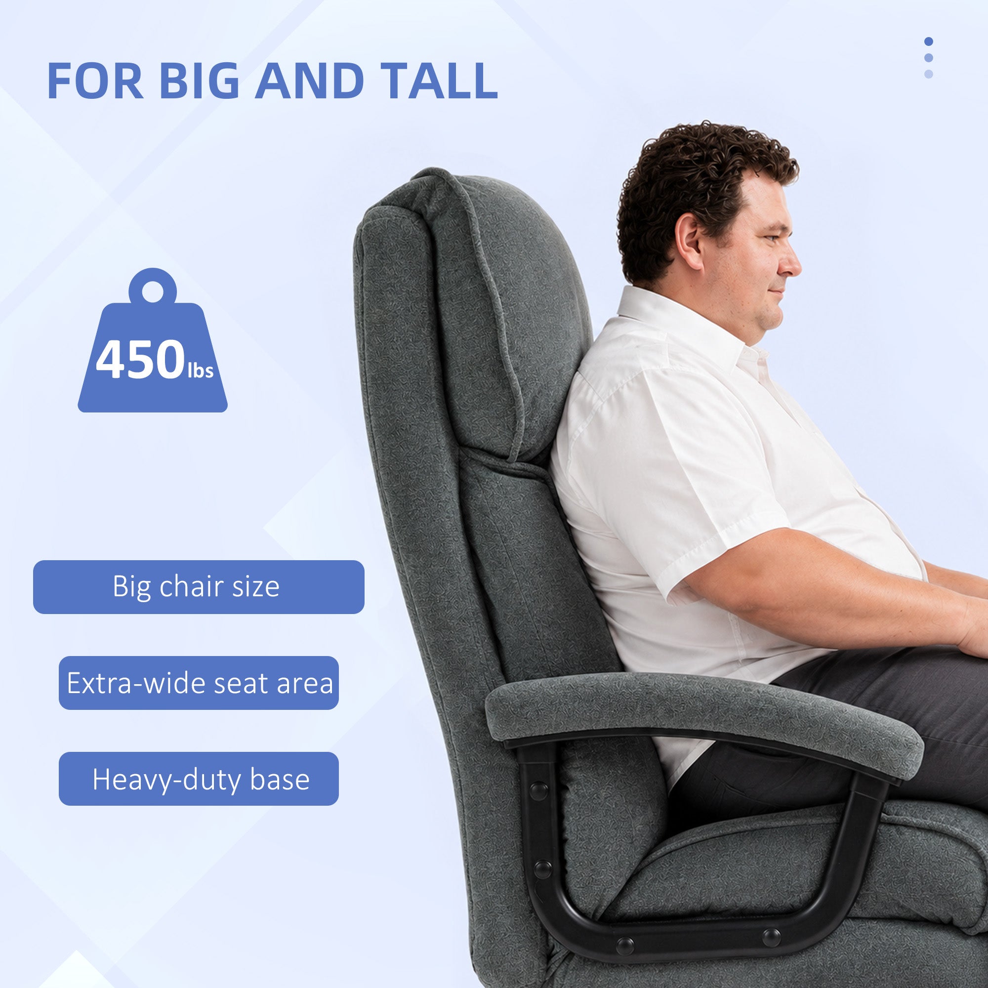Big and Tall Executive Office Chair, Up to 450 lbs. Heavy Duty Desk Chair, Computer Chair for Heavy People, Gray