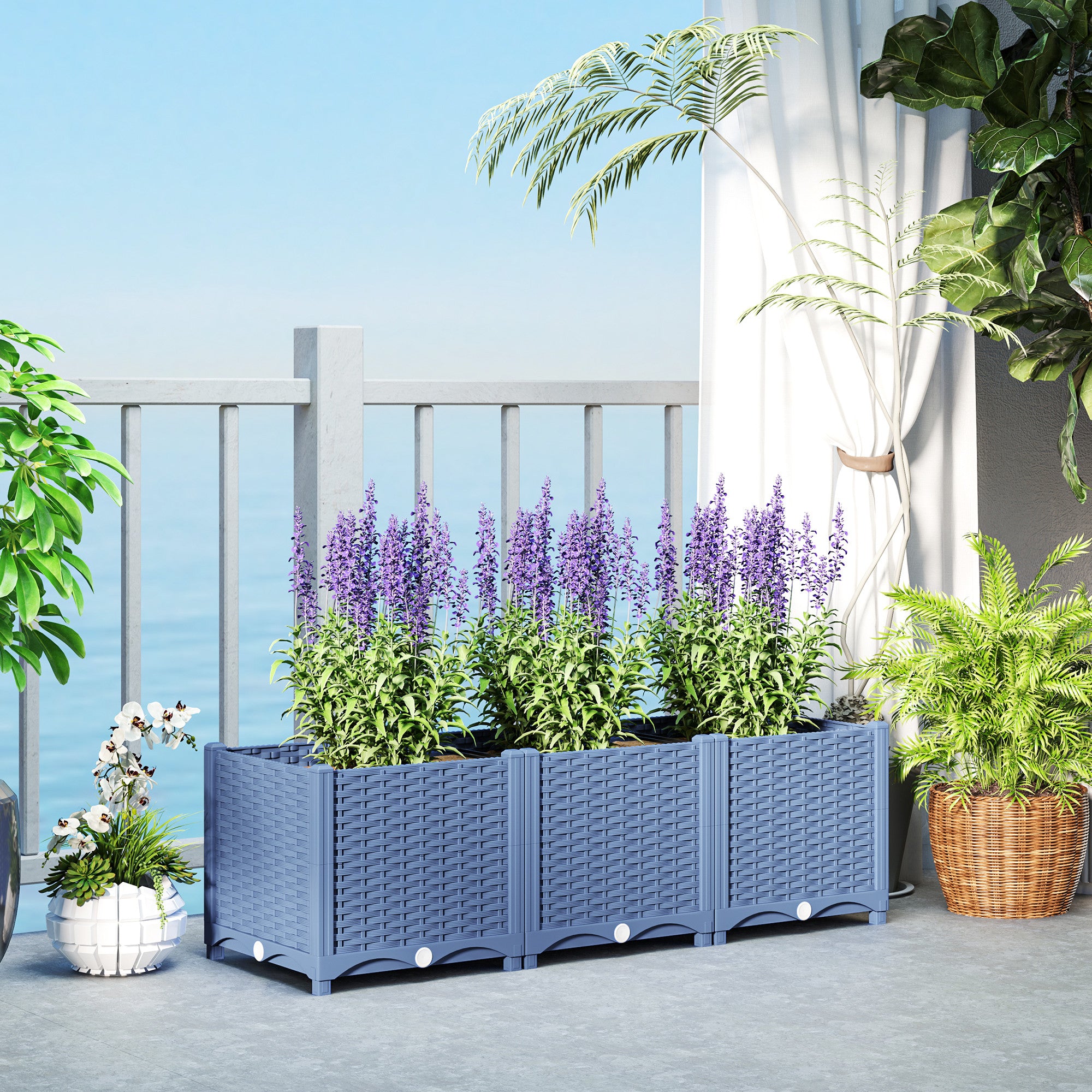 Plastic Raised Garden Bed, 4 x 1 x 1 ft Outdoor Flower Box with Drainage Holes for Vegetables, Herbs, Blue