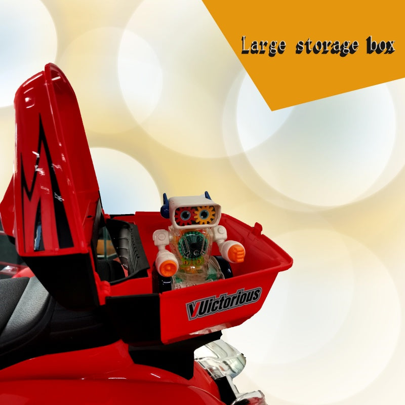 2-Seat 12V Kids Electric Ride-On Motorcycle with Storage Trunk, 3-Wheel Motorbike with MP3 and Bluetooth, 43.5'' L x 19'' W x 26.5'' H, Red