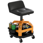 Rolling Creeper Garage Stool, 300 LBS Capacity Mechanic Stool with 360° Wheels, Tool Tray, Adjustable Height, Yellow