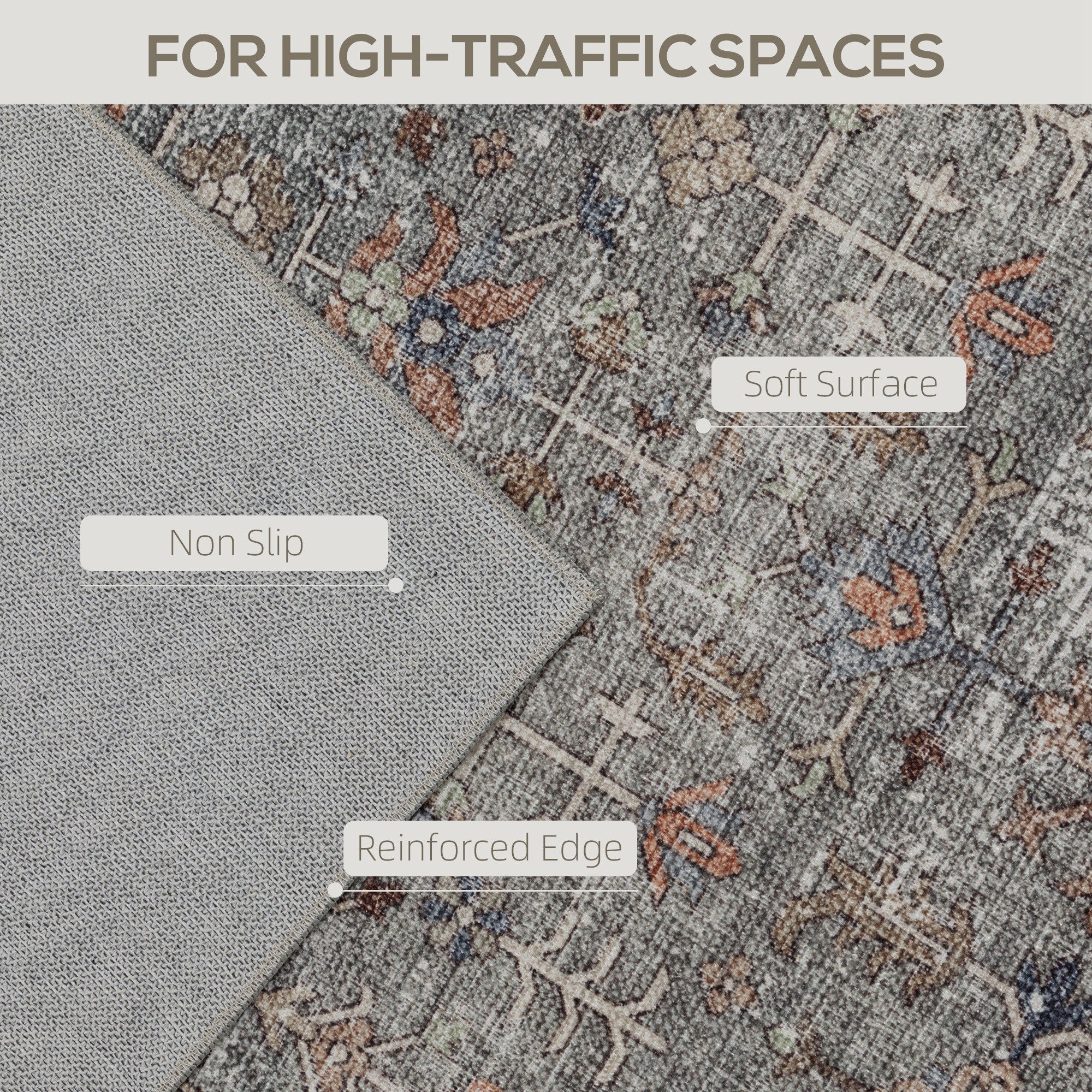 Machine Washable Area Rug 5x7, Non-Slip Traditional Floor Cover Foldable Carpet for Living Room, Dark Mixed-Brown